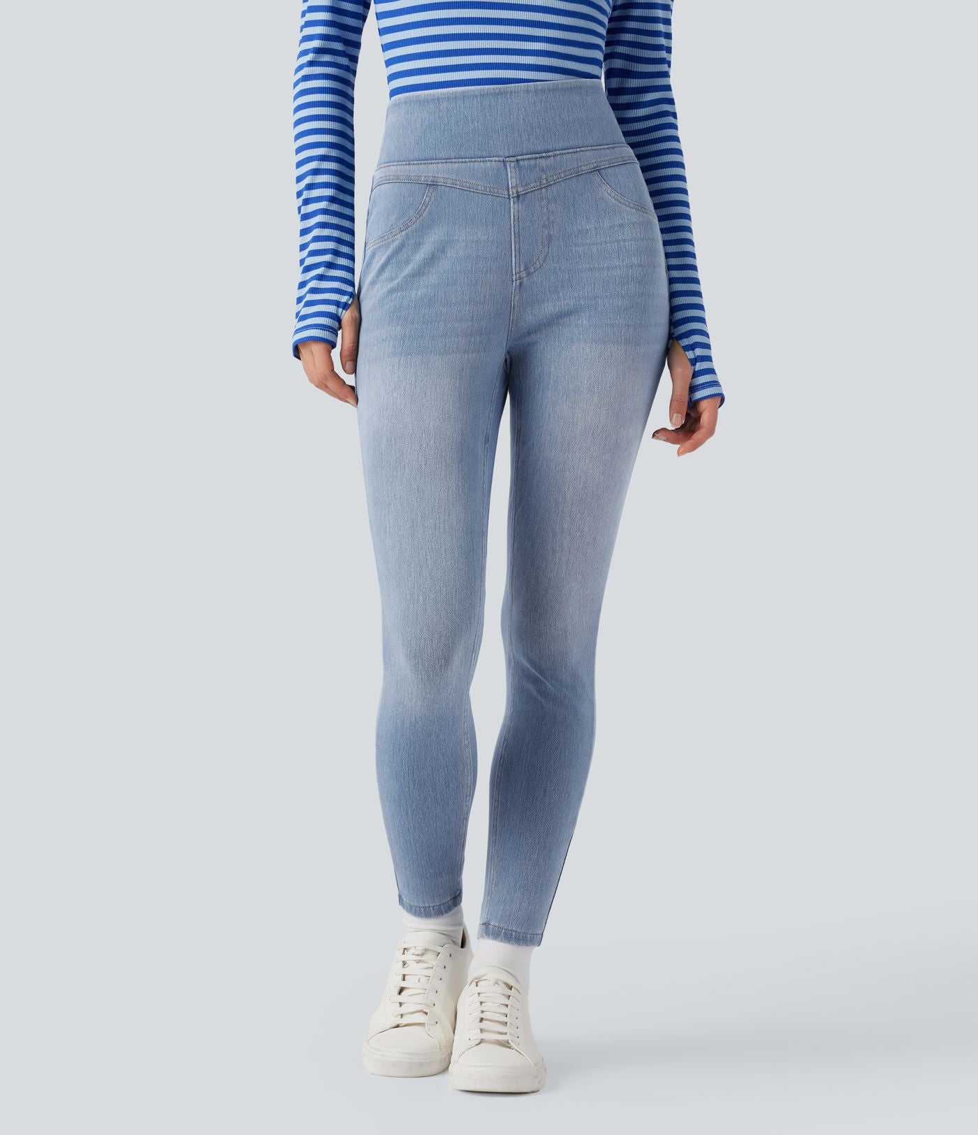 Legging skinny 7/8 en denim Halara Flex™ taille haute gainant avec poches