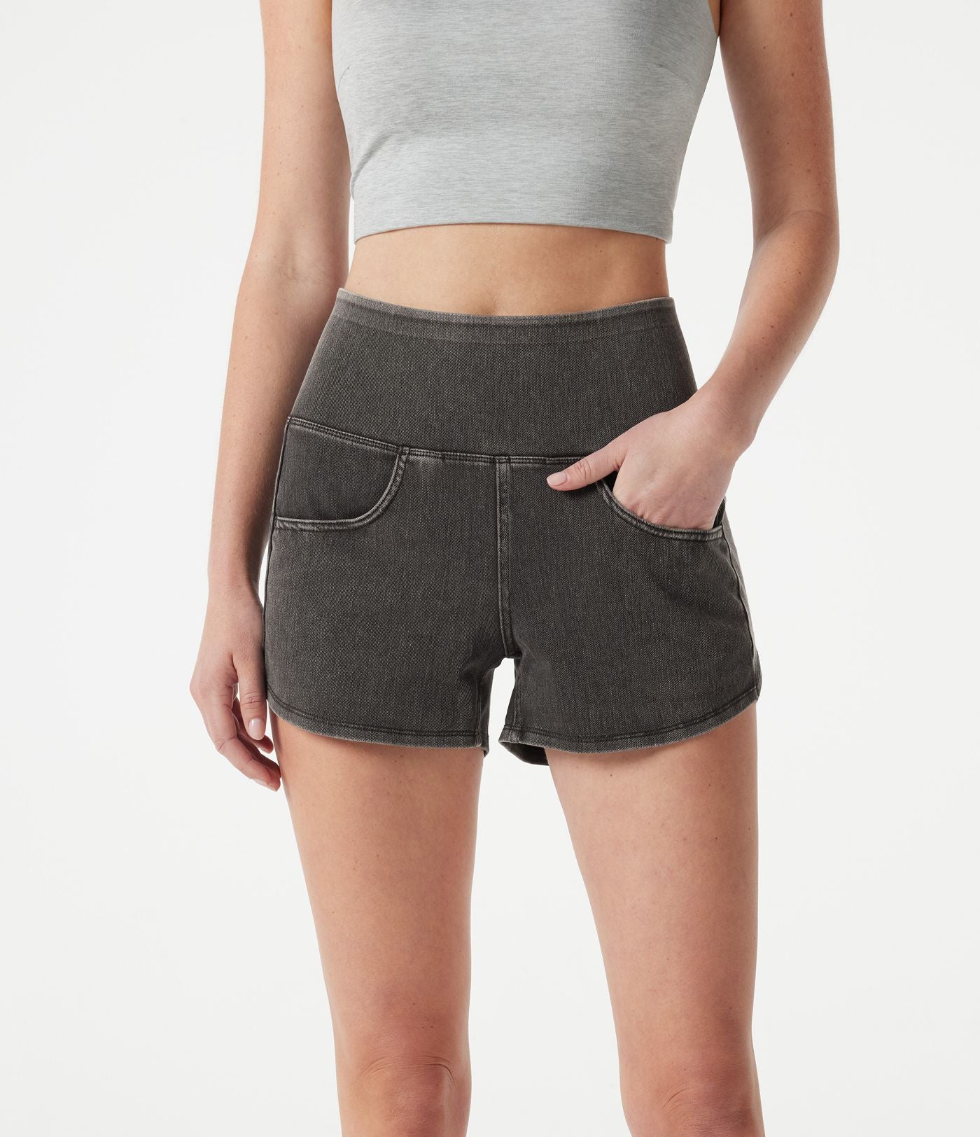 Short en jean casual moulant taille haute Halara Flex™ à ourlet incurvé avec poches