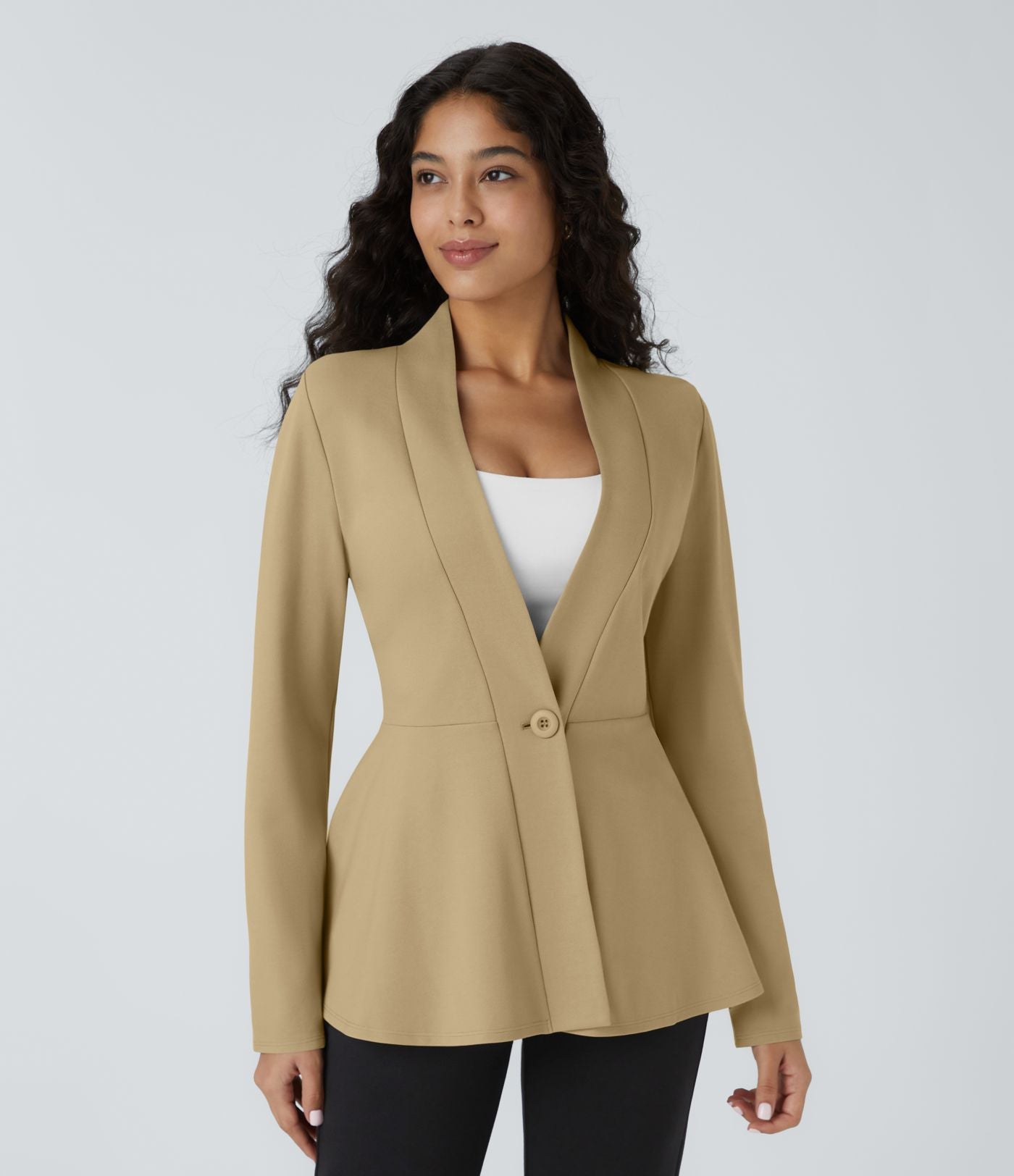 Veste péplum de travail col en V avec un bouton