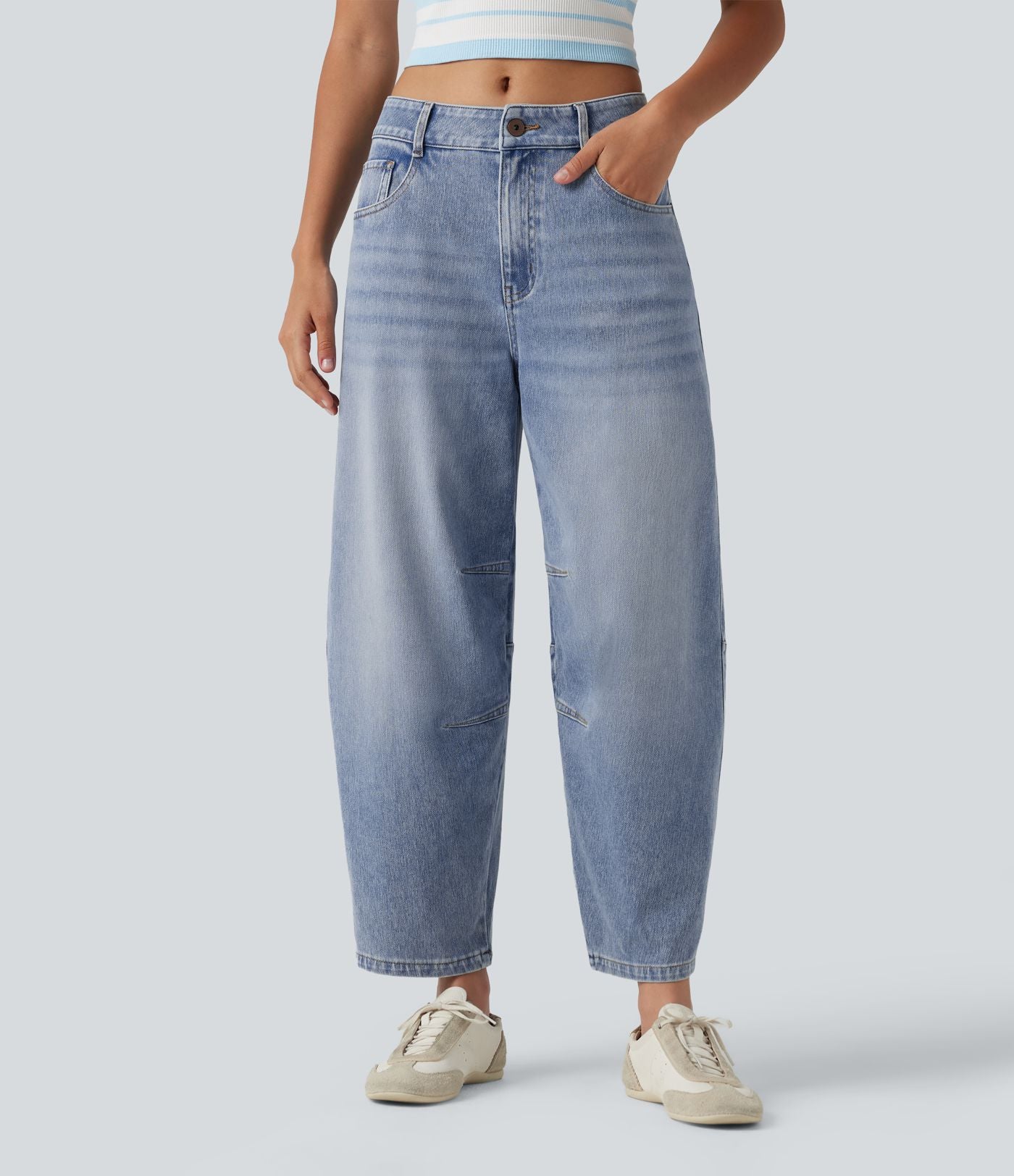 Jean Barrel 7/8 taille basse Halara Flex™ avec poches zippées