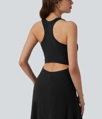 Robe mi-longue casual dos nageur sans manches avec fronces et brassière intégrée