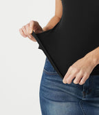 T-shirt décontracté en maille côtelée, col rond échancré, dos en U, manches courtes, brassière intégrée en dentelle contrastée