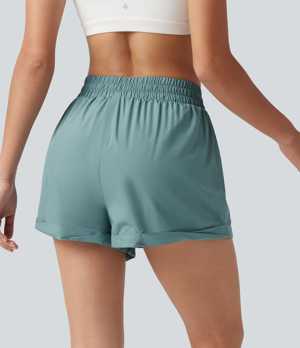 Short de running baggy 2-en-1 taille mi-haute avec cordon ajustable et poche