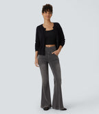 Halara Flex™ Jean Évasé à Taille Haute avec Poche Crossover Tissu Élastique Lavé