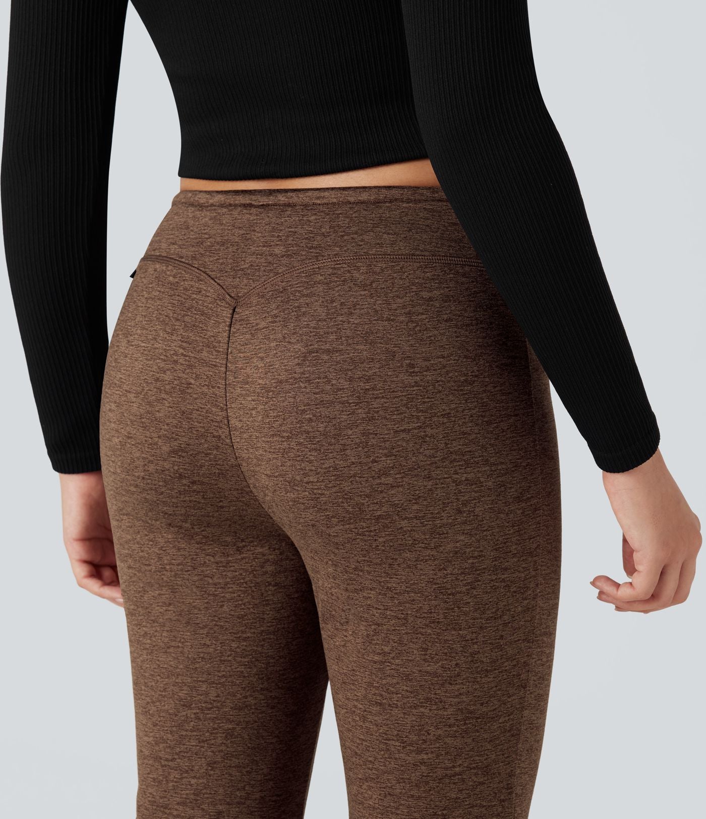 Pantalon jogging évasé thermique polaire chiné séchage rapide taille mi-haute avec cordon de serrage - UPF40+