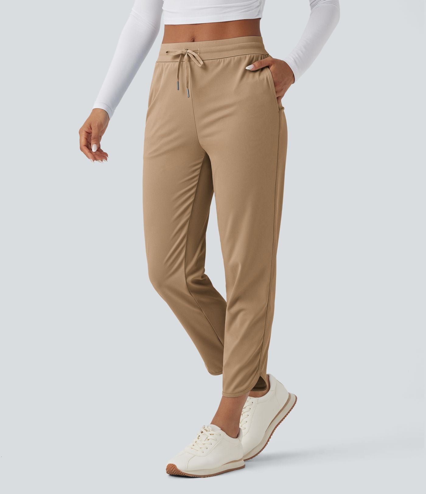 Pantalon de golf fuselé, taille mi-haute, cordon, ourlet courbé, séchage rapide, avec poches—UPF40+