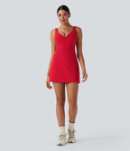 Robe de yoga active 2-en-1 Softlyzero™ Plush dos nu avec bonnets moulés push-up fermeture éclair bretelles ajustables et poches - Easy Peasy