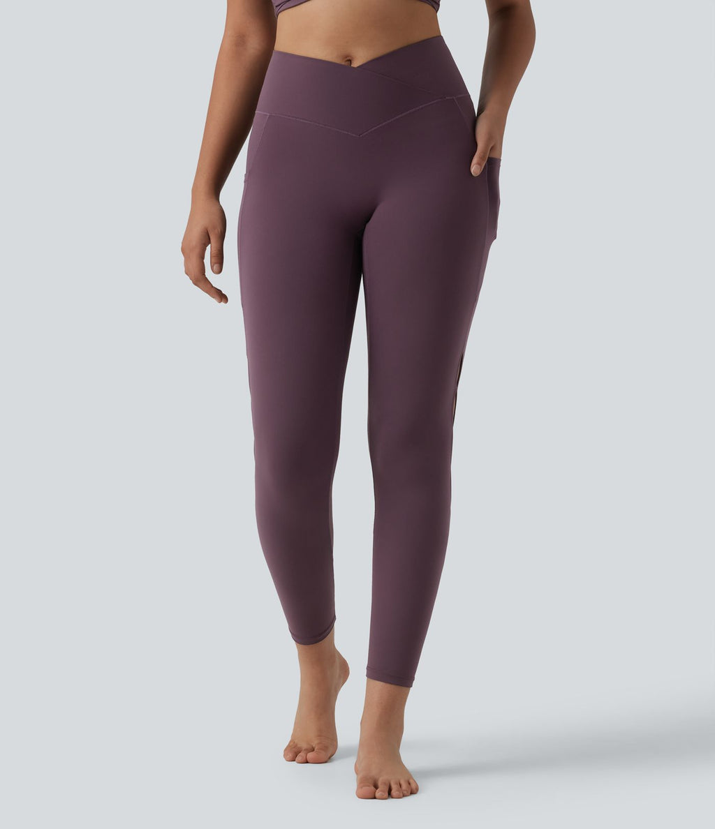 Legging de yoga SoftlyZero™ 7/8 taille haute croisée découpes avec poches - UPF50+