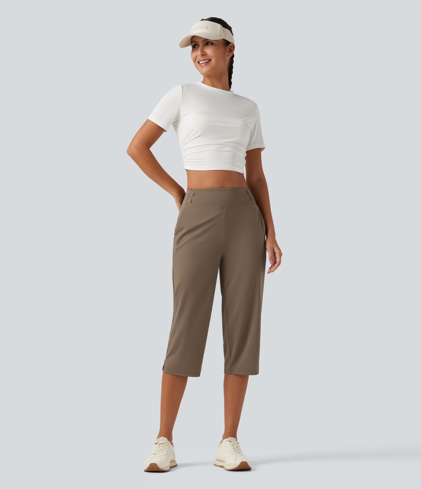 Pantalon de golf capri taille mi-haute avec poches, séchage rapide, protection solaire UPF 40+