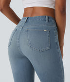 Halara Flex™ Jeans bootcut Casual Taille Haute Multiples Poches Lavés Élastiques et Tricotés Coupe