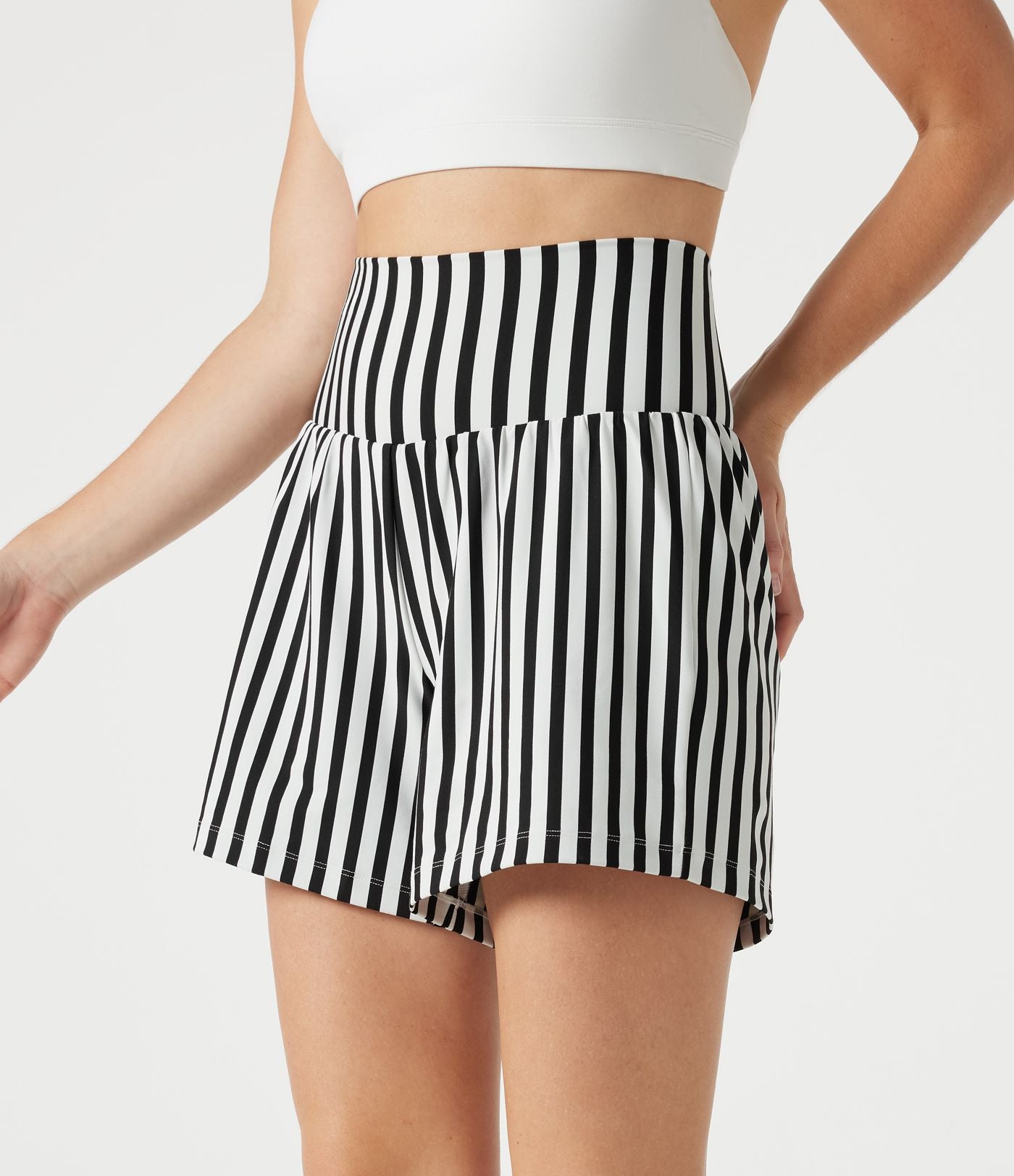 Short de yoga ample 2 en 1 à rayures taille ultra haute avec poches