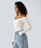 Top casual push-up côtelé épaules dénudées à manches longues - Bonnet A/B