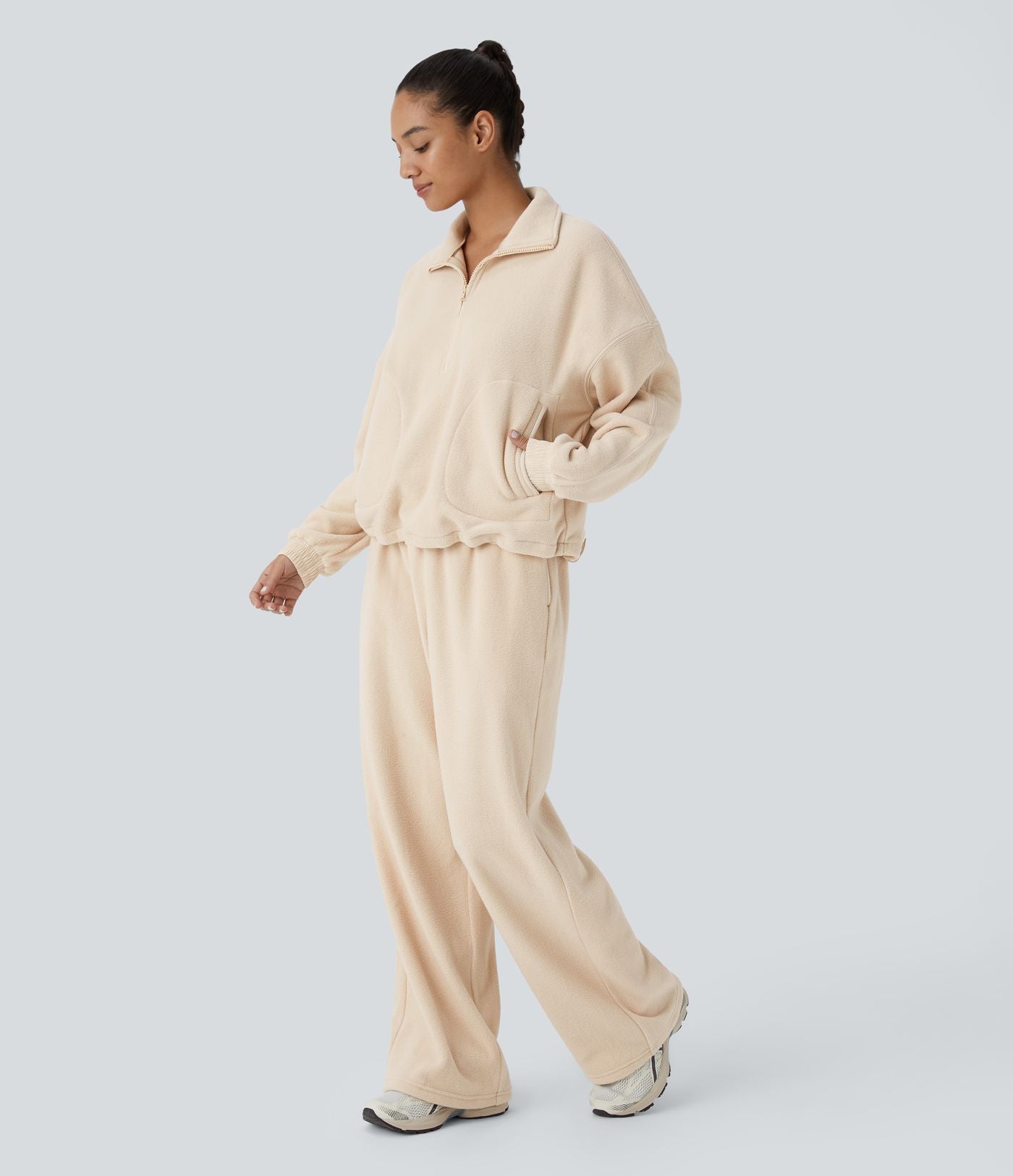 Sweat-shirt de randonnée en polaire avec col et demi-zip