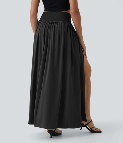 Breezeful™ Jupe Taille Haute Casual Maxi Séchage Rapide Fluide Fente Plissée 2 en 1