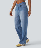 Jean décontracté Halara Flex™ jambe droite taille haute rabattable avec poches