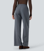 Pantalon tailleur taille haute fermeture éclair jambe droite avec poches