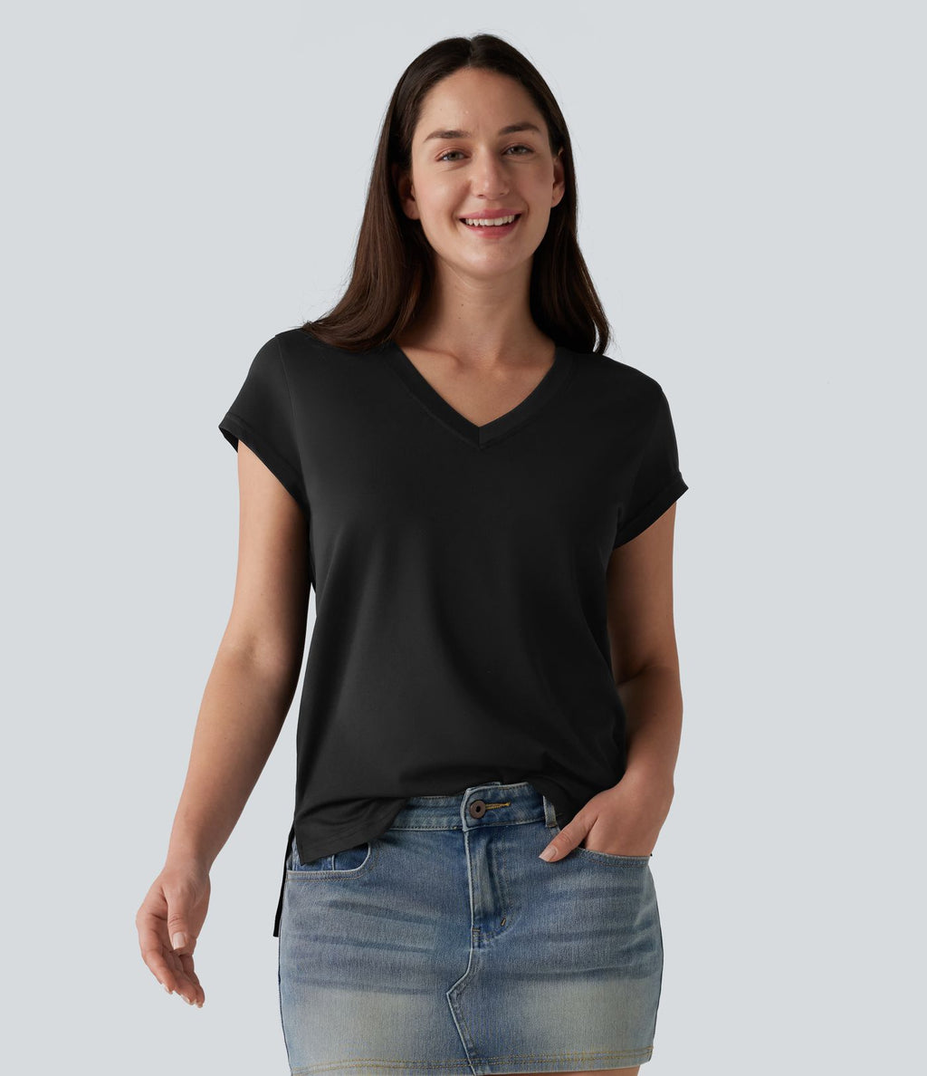 T-shirt casual col V manches courtes