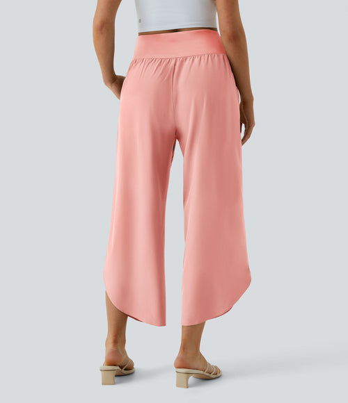 Breezeful™ Pantalon Fluide Vacances Séchage Rapide Taille Haute Croisée Poches Latérales Plissées Fente