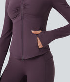 Veste de yoga Halara UltraSculpt™ col montant froncée push-up manches longues à trous pouces avec poches