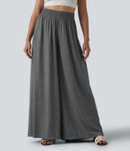 Pantalon large fluide chiné resort taille haute avec poches