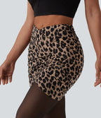 Jupe mini moulante 2-en-1 Halara UltraSculpt™ taille haute croisée imprimé léopard - Longueur rallongée