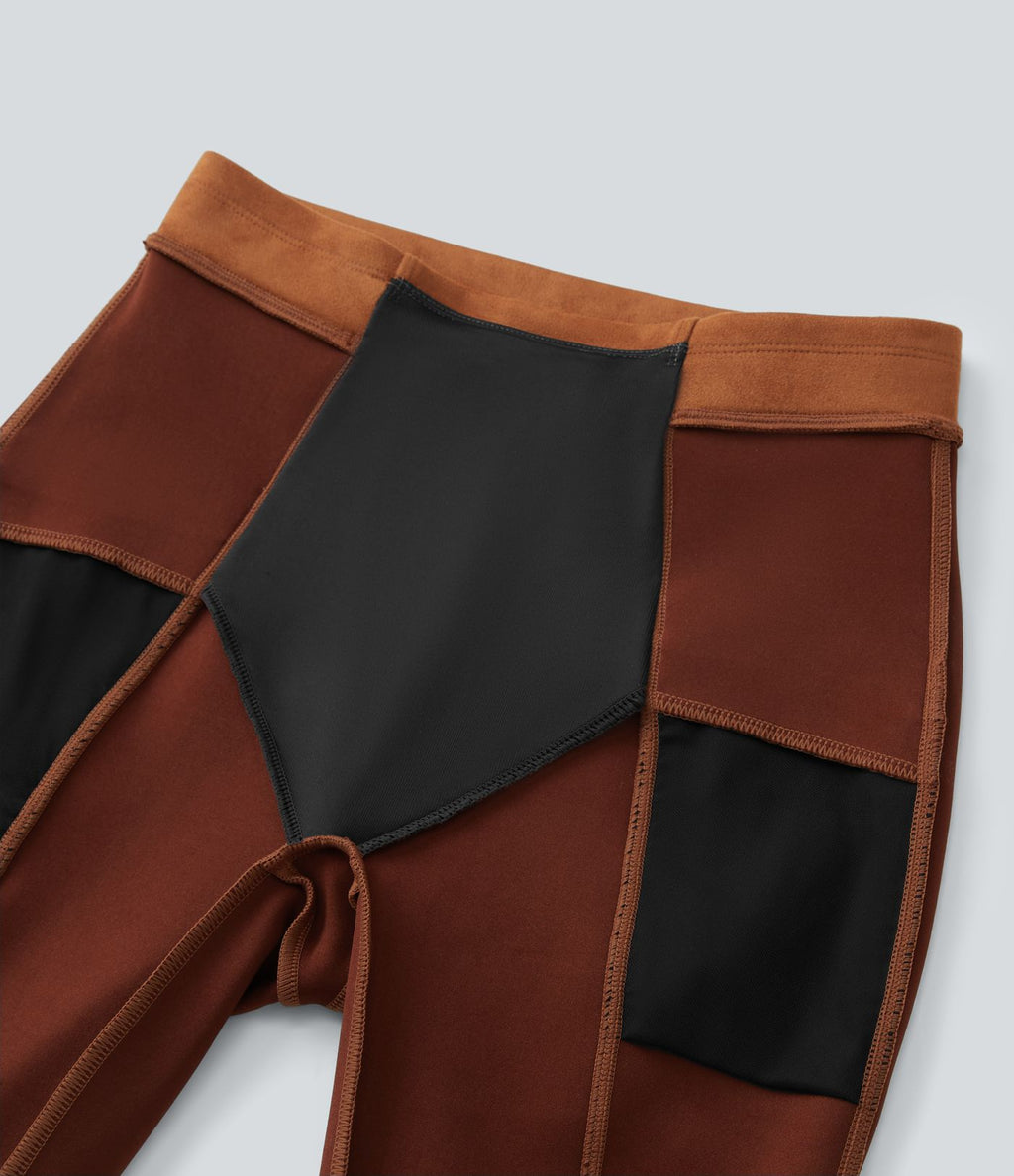 Legging décontracté en suédine taille haute, gainant, avec poches latérales