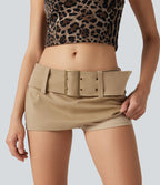 Jupe micro 2-en-1 décontractée taille très basse en coton chino avec ceinture