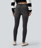 Jean skinny 7/8 décontracté taille mi-haute délavé Halara Flex™ avec poches