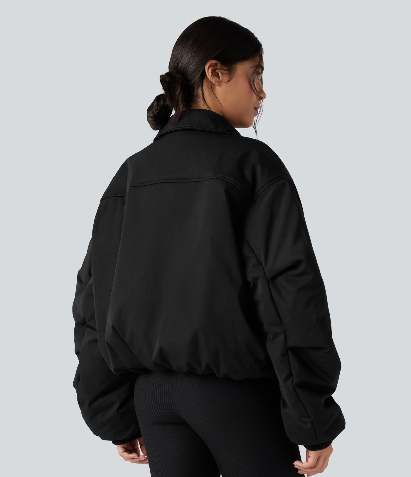 Doudoune casual zippée à col montant et manches longues avec poches