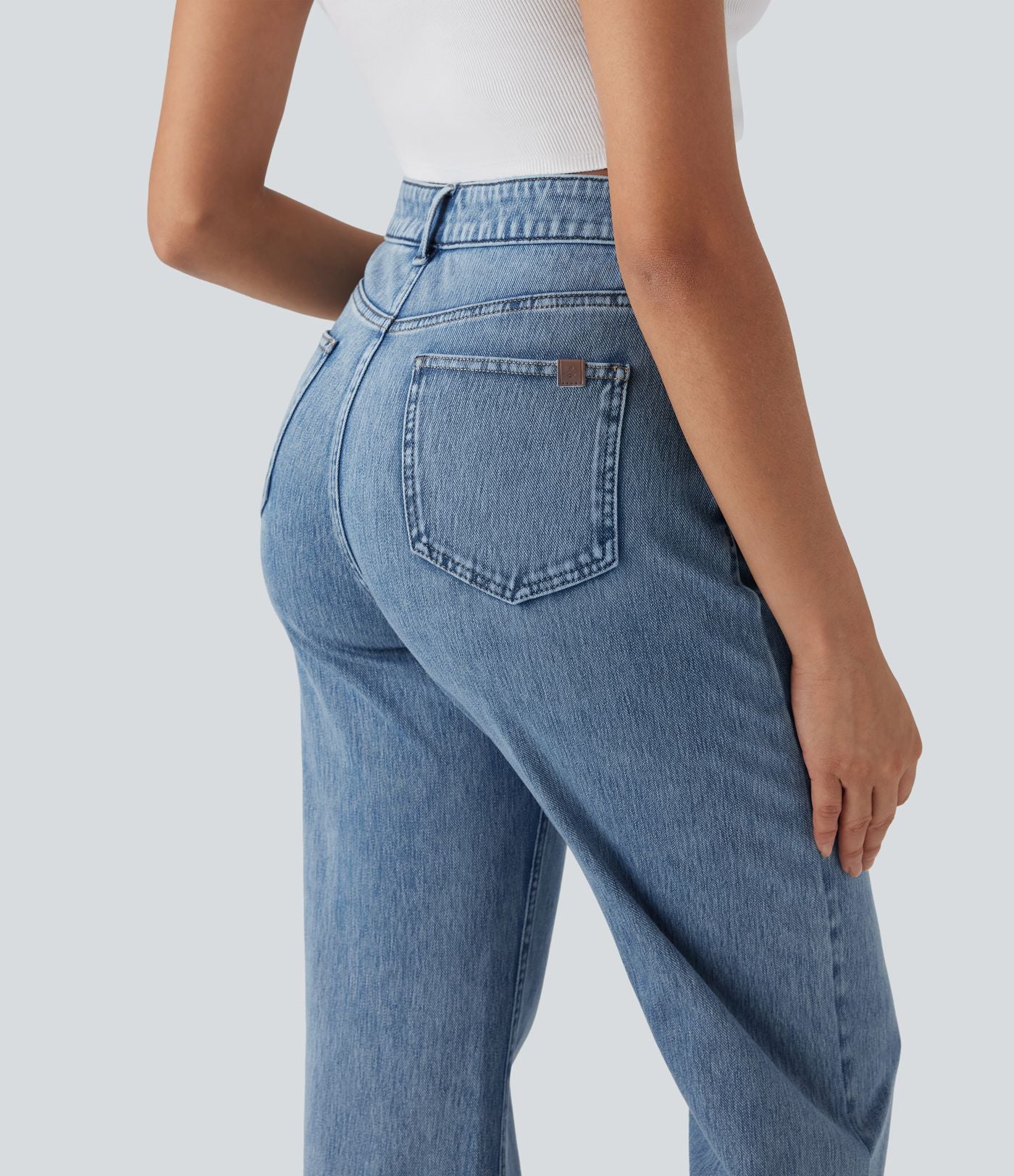 Halara Flex™ Jean droit extensible à taille haute avec bouton, fermeture éclair et poches multiples