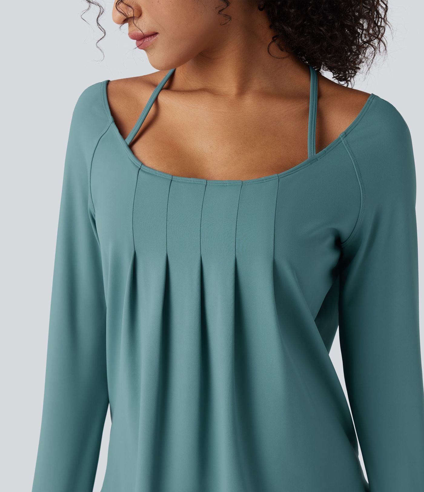 Top de sport yoga 2-en-1 SoftlyZero™ Airy dos nu croisé à manches longues avec passage de pouce, fronces et ourlet courbe - UPF50+