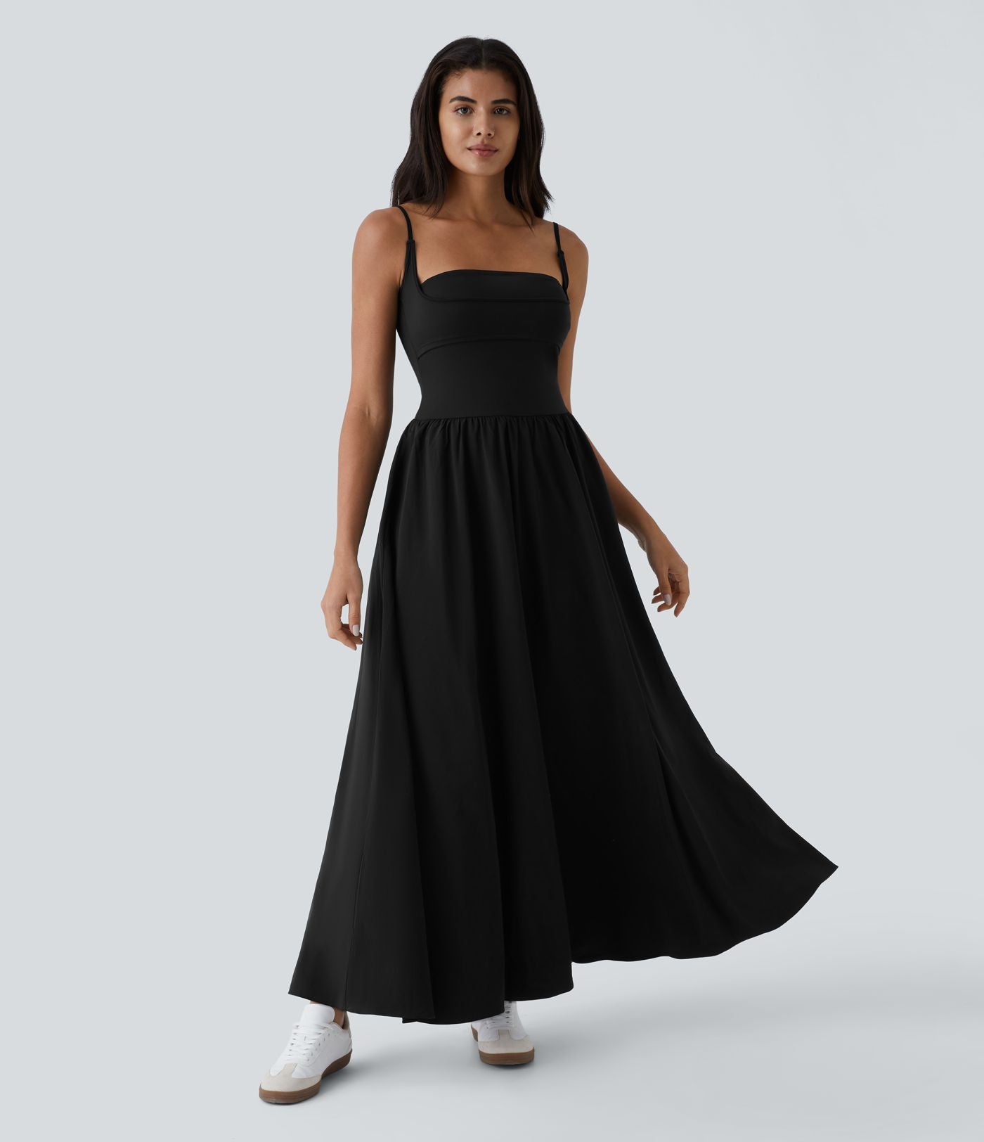 Breezeful™ Robe Débardeur Casual Dos Nu Poches Latérales Plissée Évasée Longue Séchage Rapide