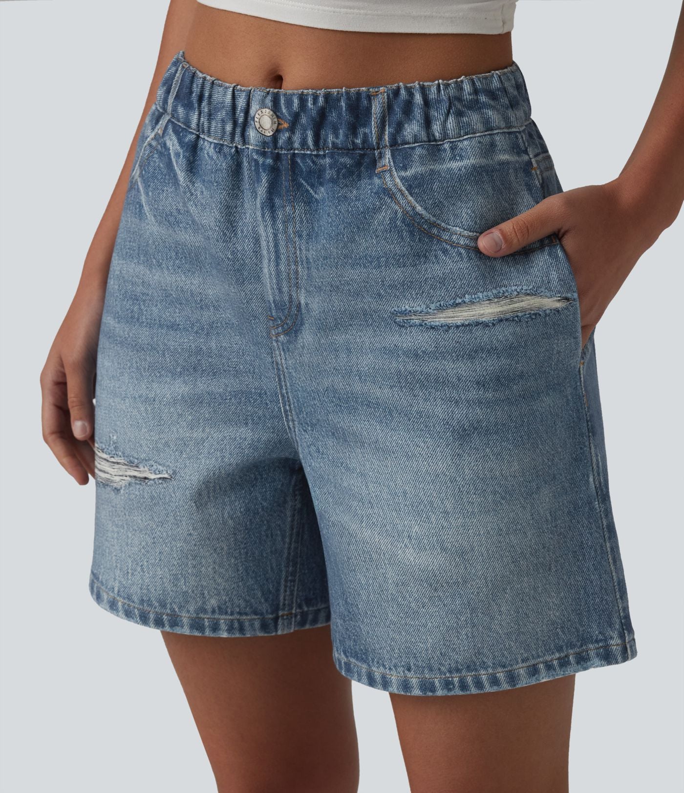 Short casual en molleton imprimé denim taille mi-haute 12,5 cm avec poches
