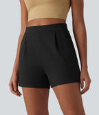 Short tailleur plissé taille haute avec poches