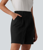 Short tailleur chino ample en coton plissé taille haute 17,5 cm avec poches