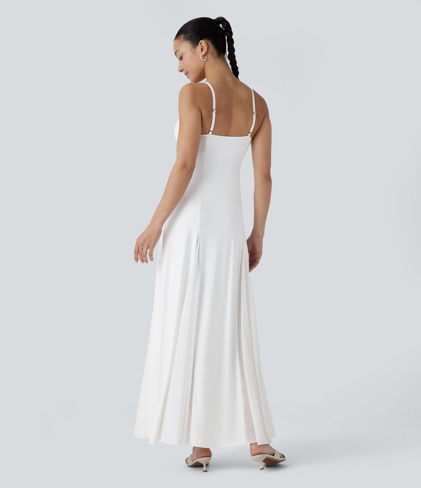 Robe longue fluide à bretelles ajustables avec maille contrastée pour demoiselle d'honneur et invitée de mariage