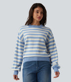 Pull casual col rond à manches longues à rayures