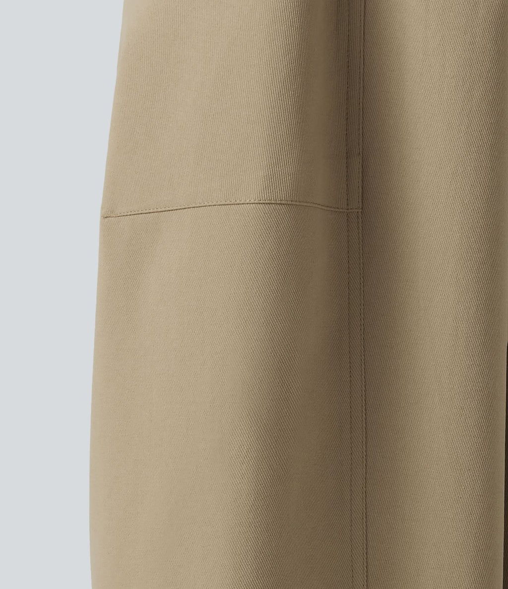 Pantalon décontracté coupe barrel taille haute avec poches