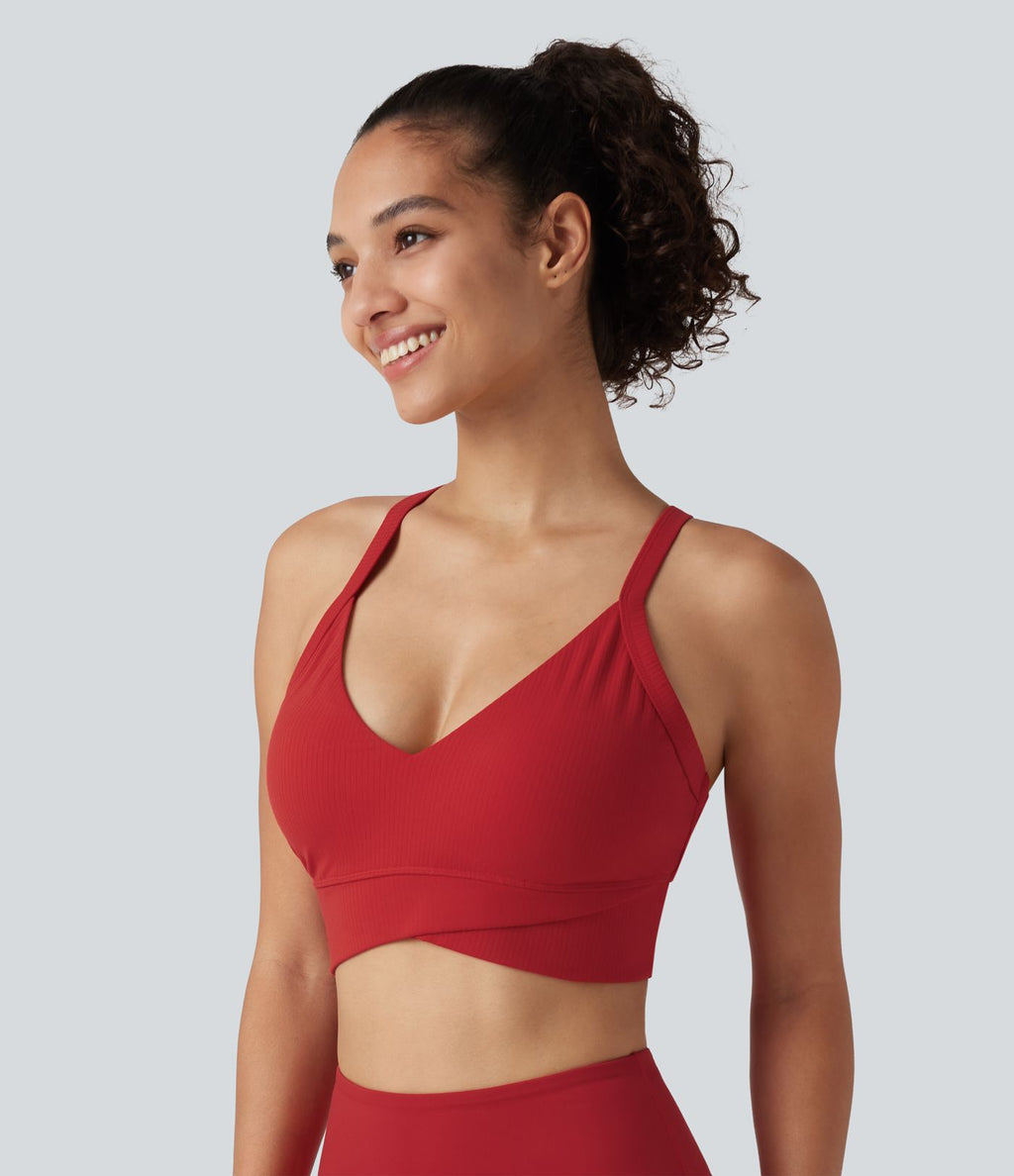 Brassière de yoga Halara UltraSculpt™ côtelée maintien léger à col V avec coussinets amovibles