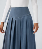 Jupe mi-longue décontractée plissée gainante taille haute effet denim avec poches Halara Flex™