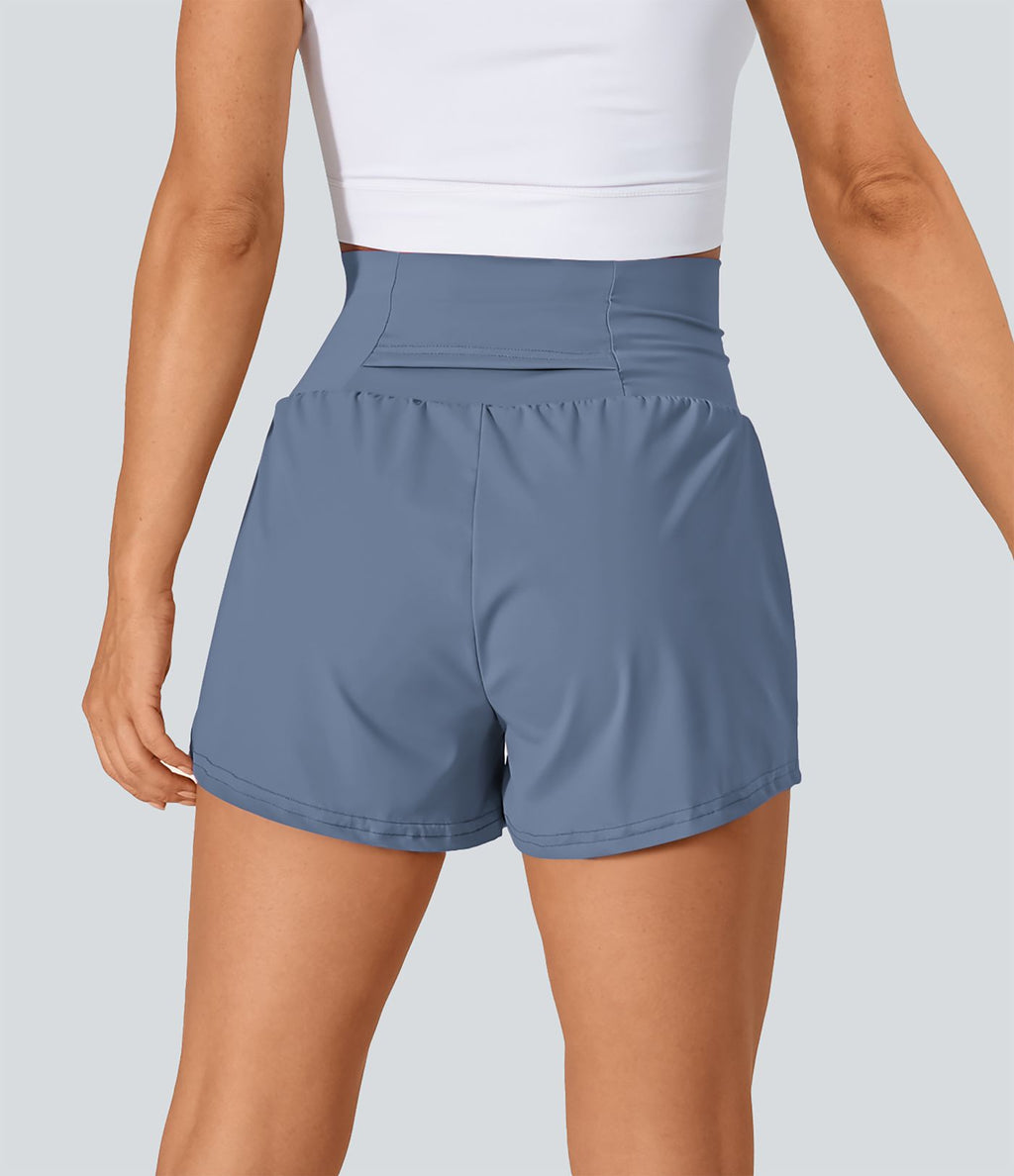 Short 7,5cm Yoga 2 en 1 Super Taille Haute Poches Arrière Poches Cachées Latérales