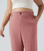 Pantalon de villégiature capri effet lin, grande taille, taille haute, avec poches
