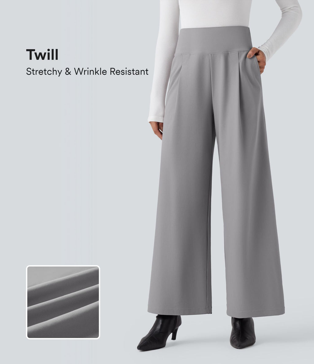 Pantalon tailleur ample taille haute en sergé Halara Flex™ avec poches