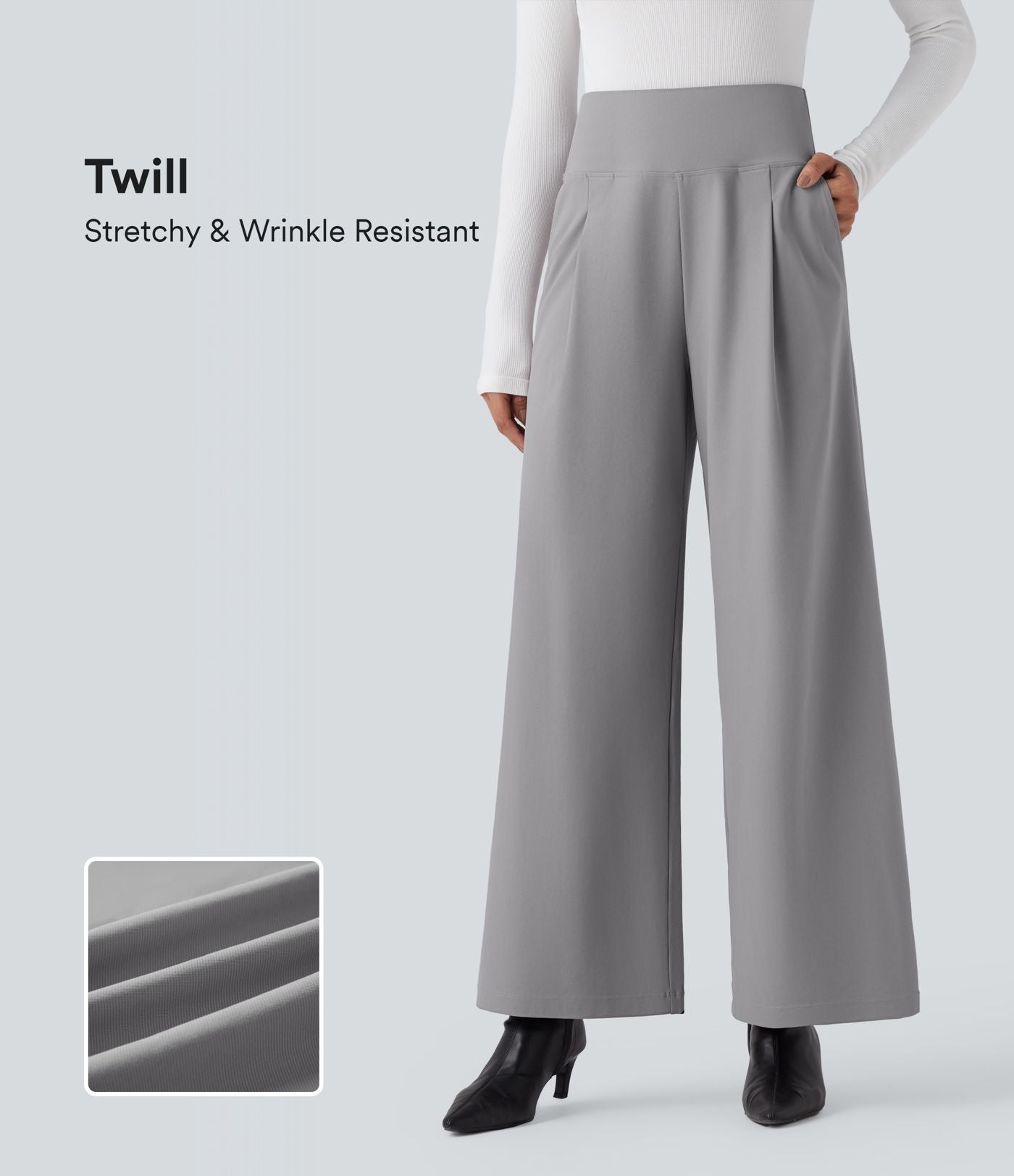 Pantalon tailleur ample taille haute en sergé Halara Flex™ avec poches