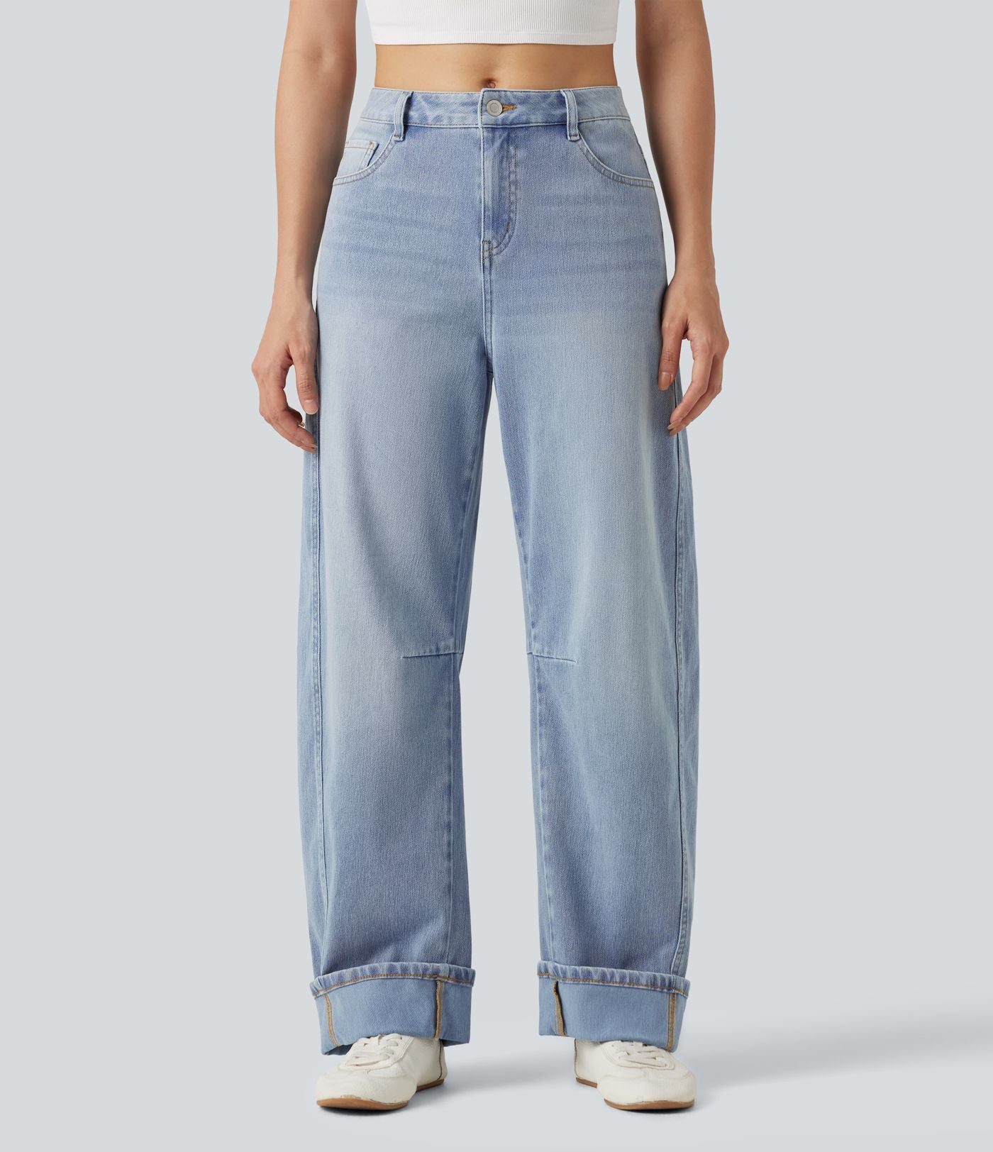 Jean barrel leg Halara Flex™ taille mi-haute, à revers avec poches