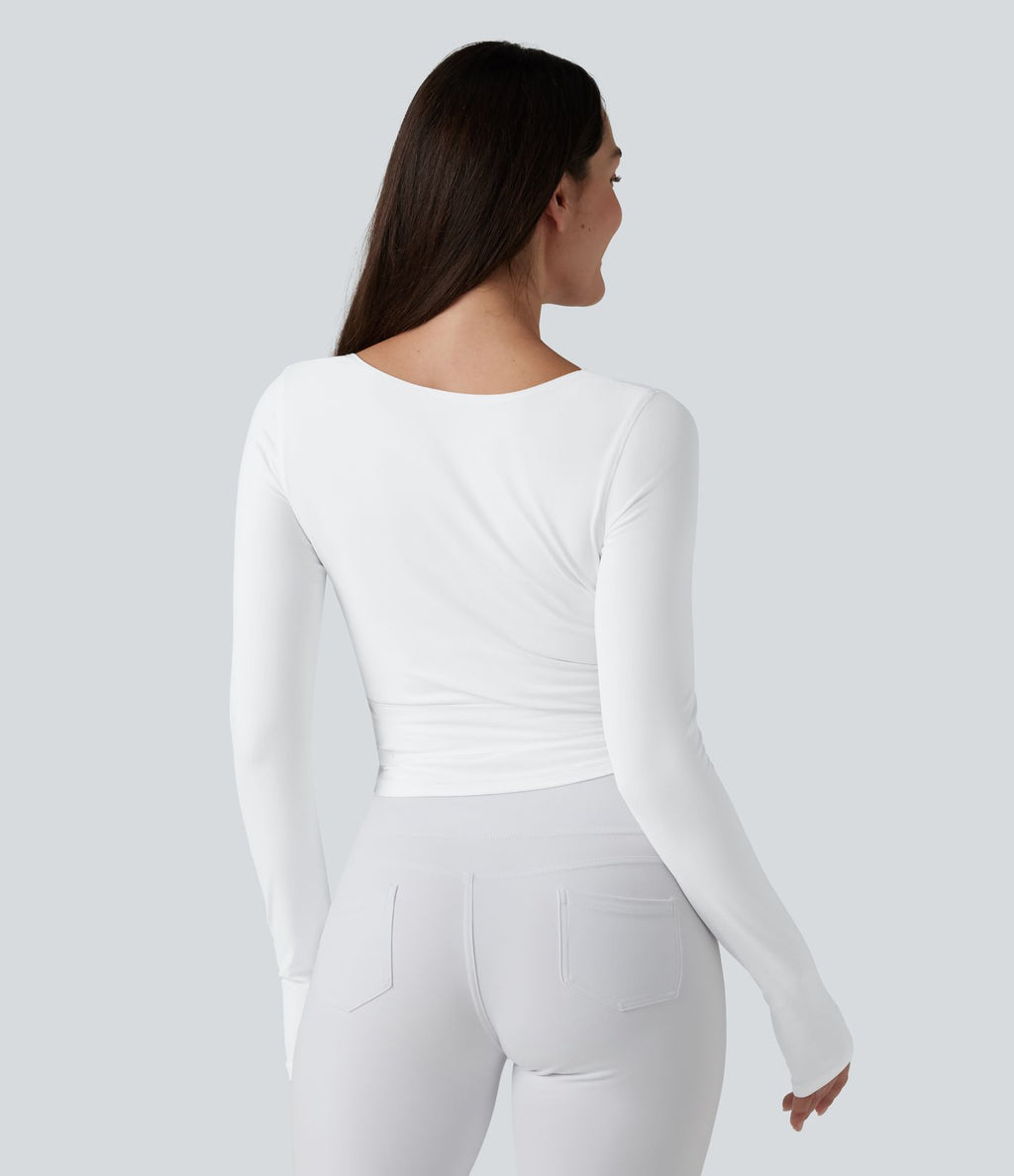 Haut casual SoftlyZero™ cache-cœur à manches longues avec passe-pouces, protection solaire UPF 50+