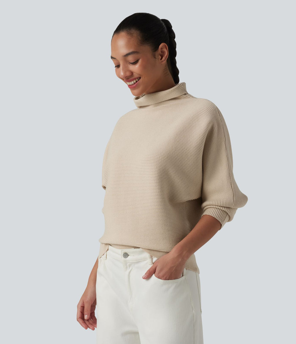 Pull casual col montant à manches chauve-souris