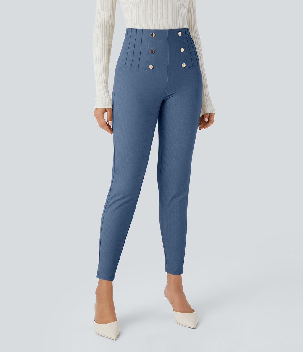 Pantalon tailleur skinny gainant taille haute à chevrons avec poches arrière zippées décoratives