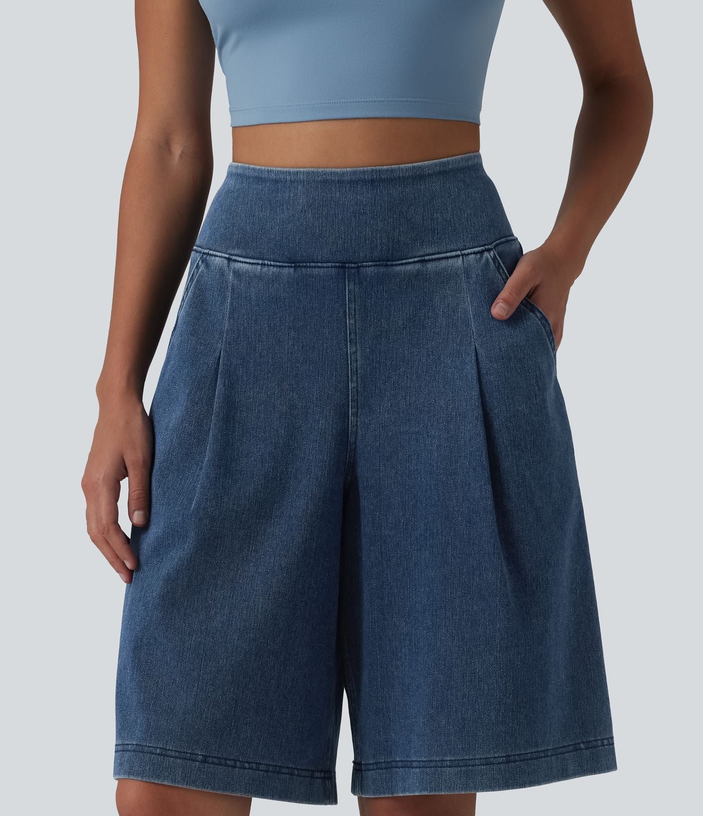 Halara Flex™ Short ample en jean décontracté taille haute 25 cm avec poches