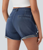 Short décontracté en jean extensible délavé Halara Flex™ taille moyenne avec revers et poches avant